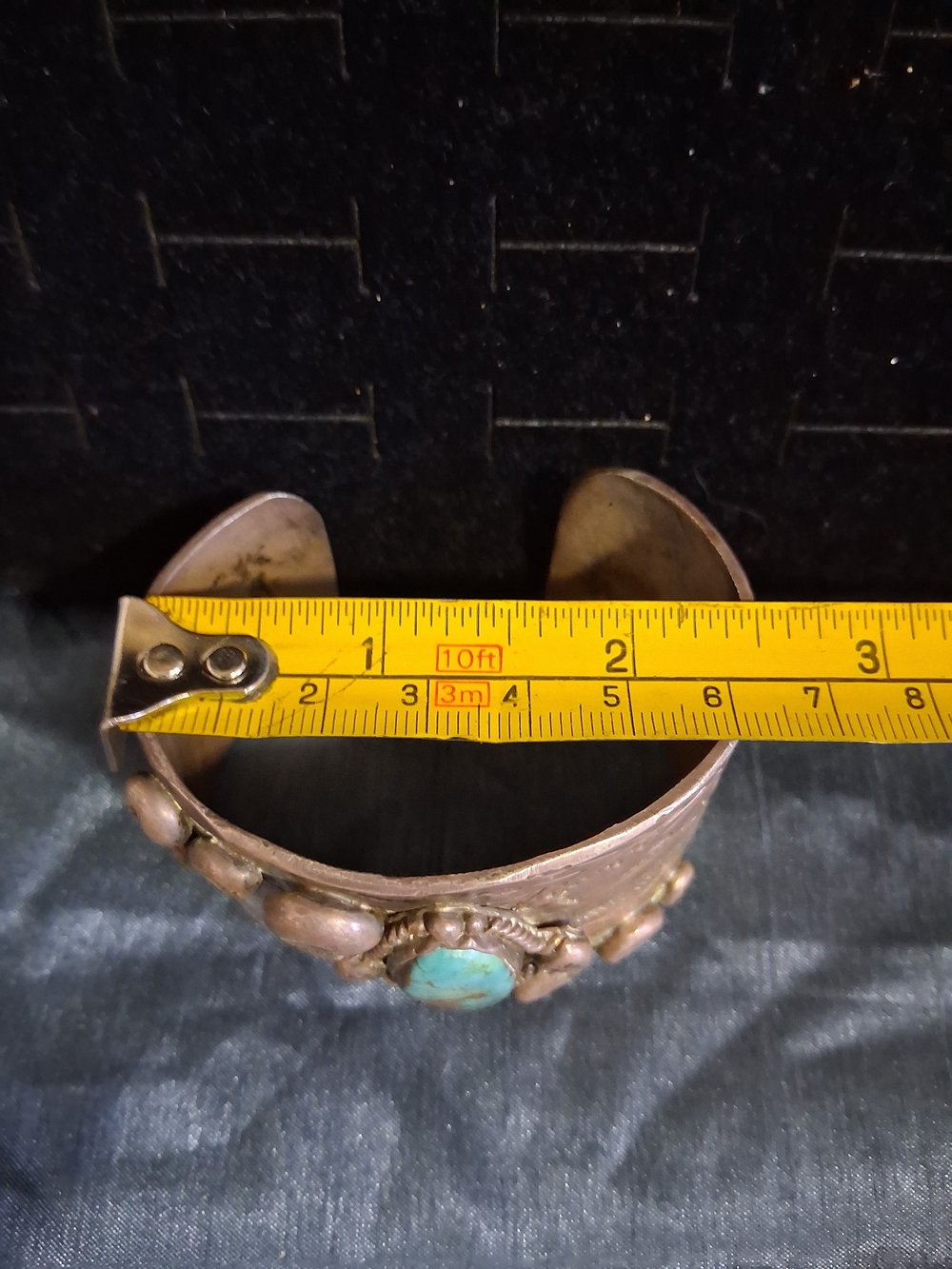 Old Pawn Native American Turquoise Oval Stone Sterling Silver Cuff Bracelet - Picture 11 of 16